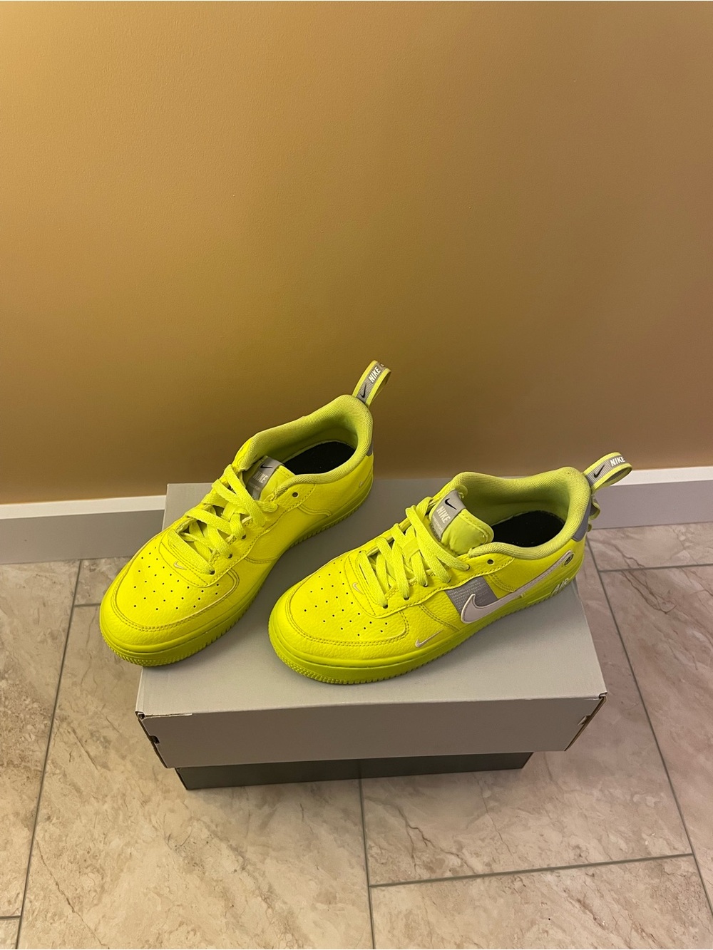 Nike Air Force 1 “Volt”. (Size 5.5 Youth  Fits approximately a  7 Woman)